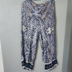 Blue and Cream Wide Leg Pants with Paisley Print